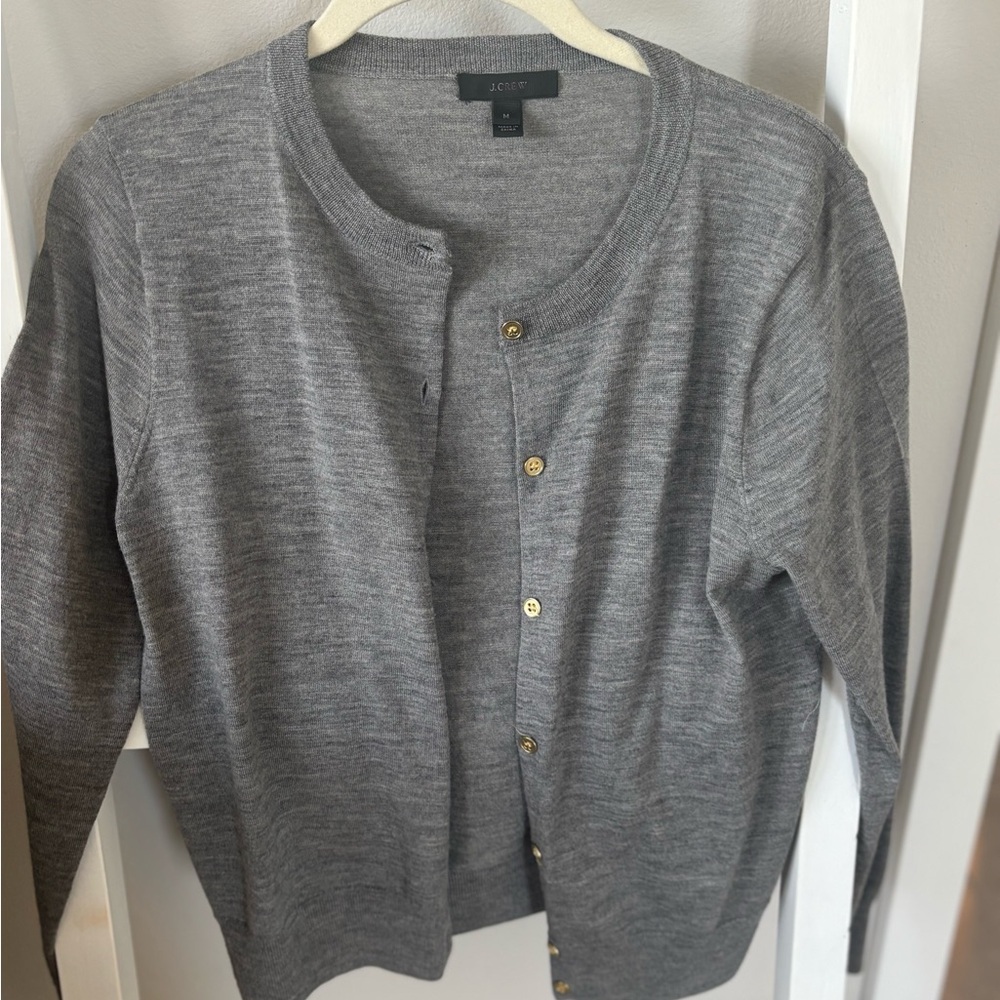 J. Crew Heather Gray Knit merino wool cardigan Sweater